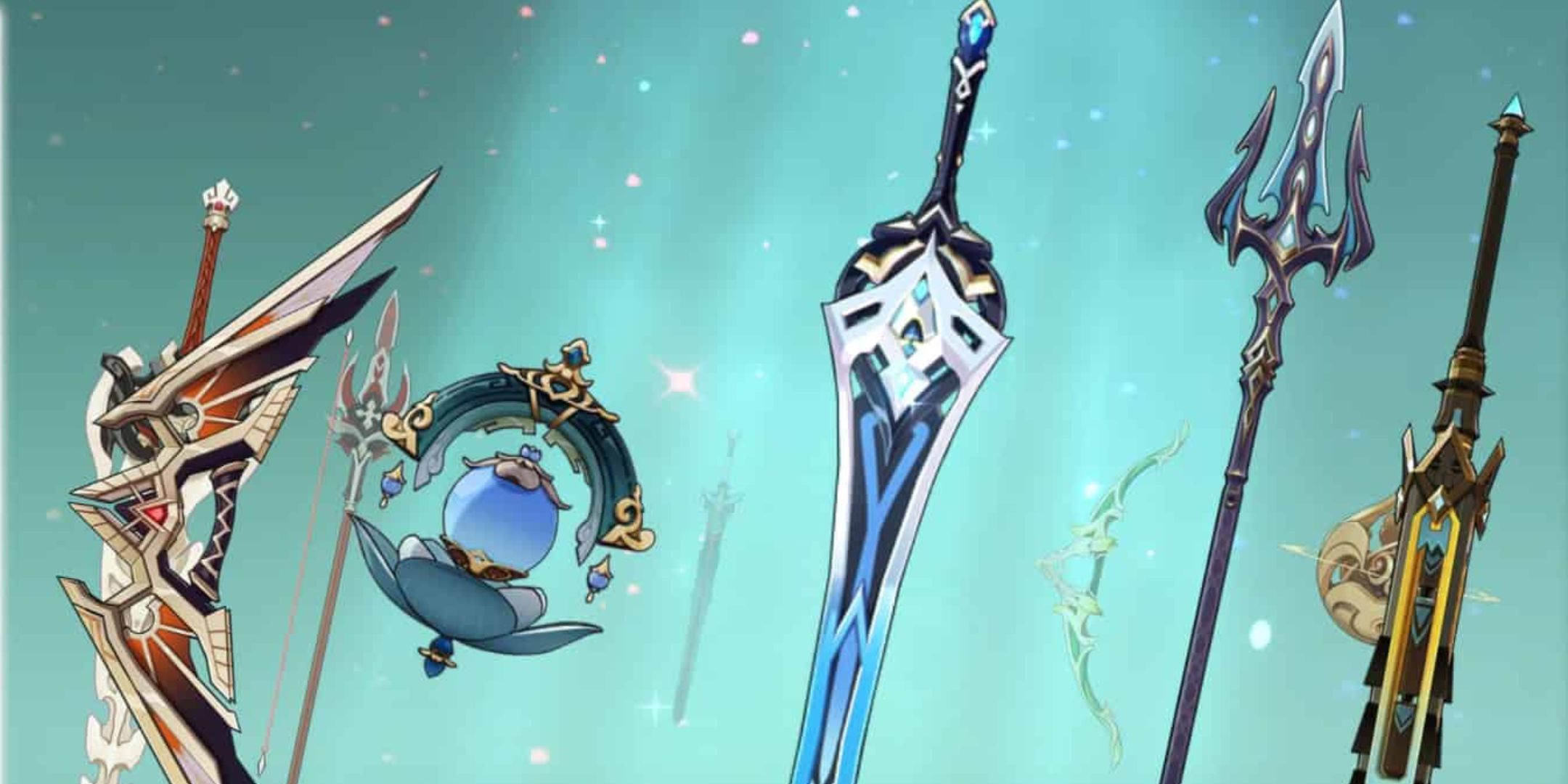 Genshin Impact's Battle Pass weapons.