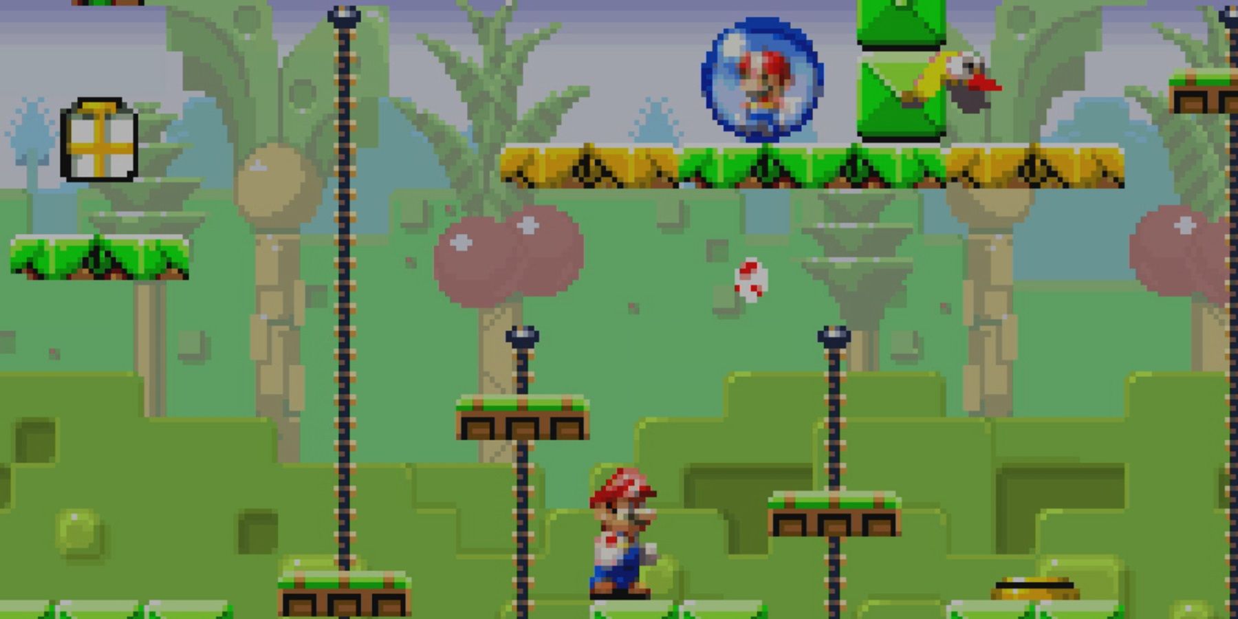 Mario on a moving platform in the jungle