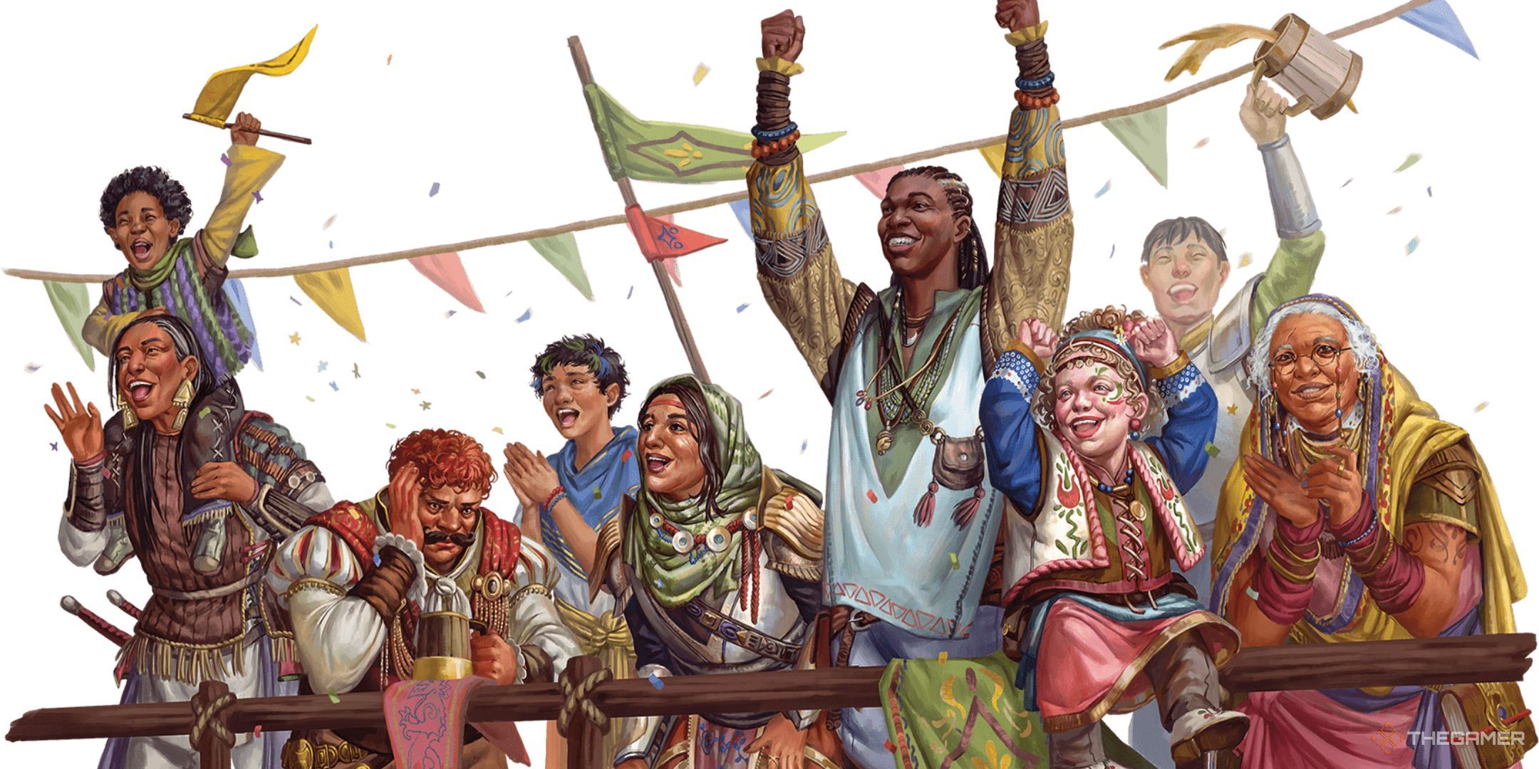 Dungeons & Dragons 2024 Player's Handbook artwork of humans gathered during a celebration.