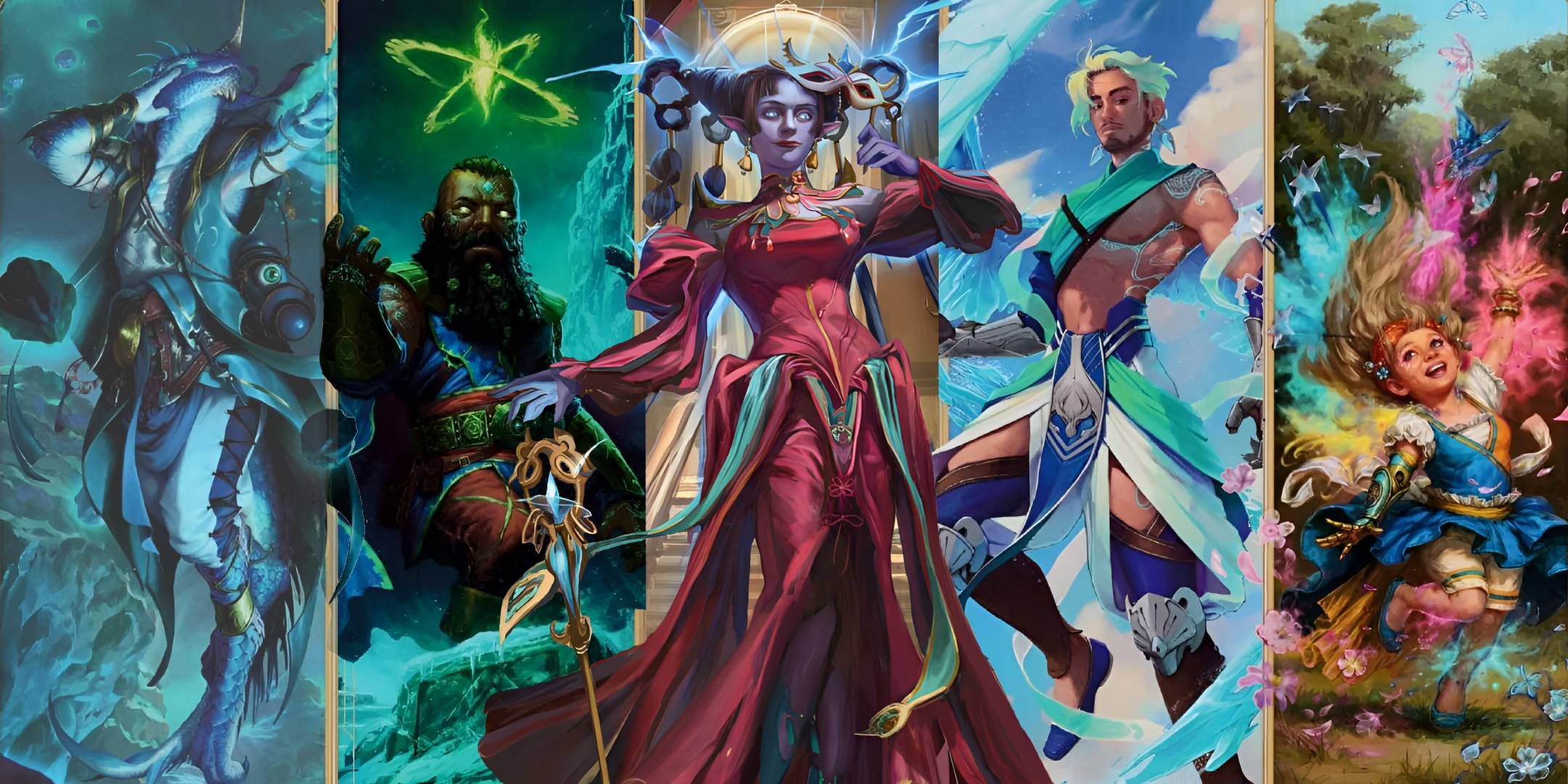 All four of the Sorcerer subclasses spread out in a collage.