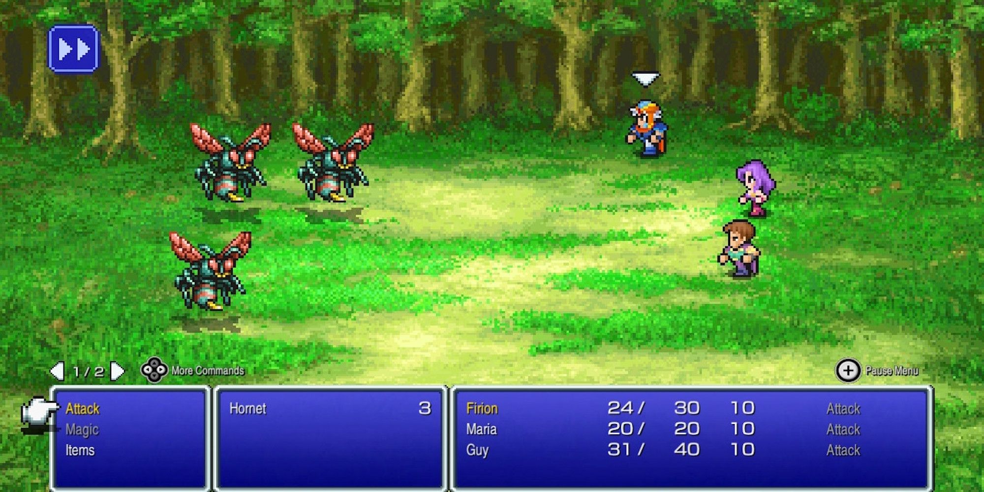 Fighting a battle in Final Fantasy 2 (Pixel Remaster)