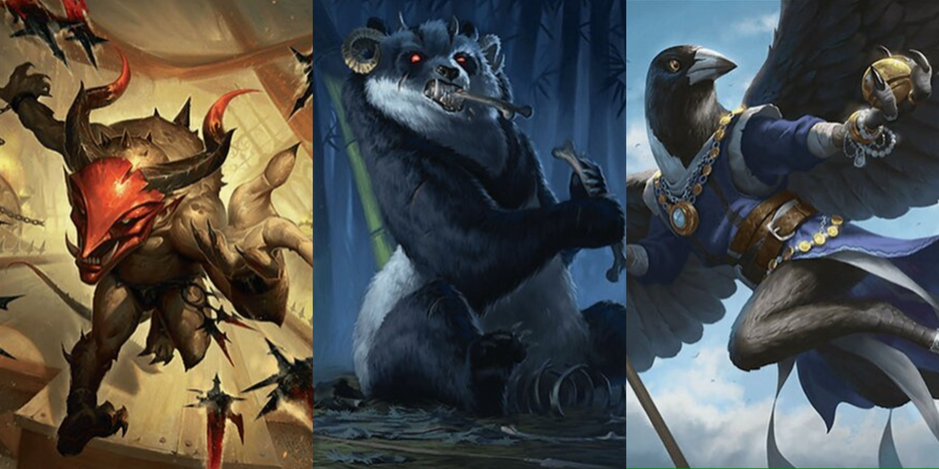 MTG Perforating Artist, Fiendish Panda, and Clinquant Skymage card artworks.