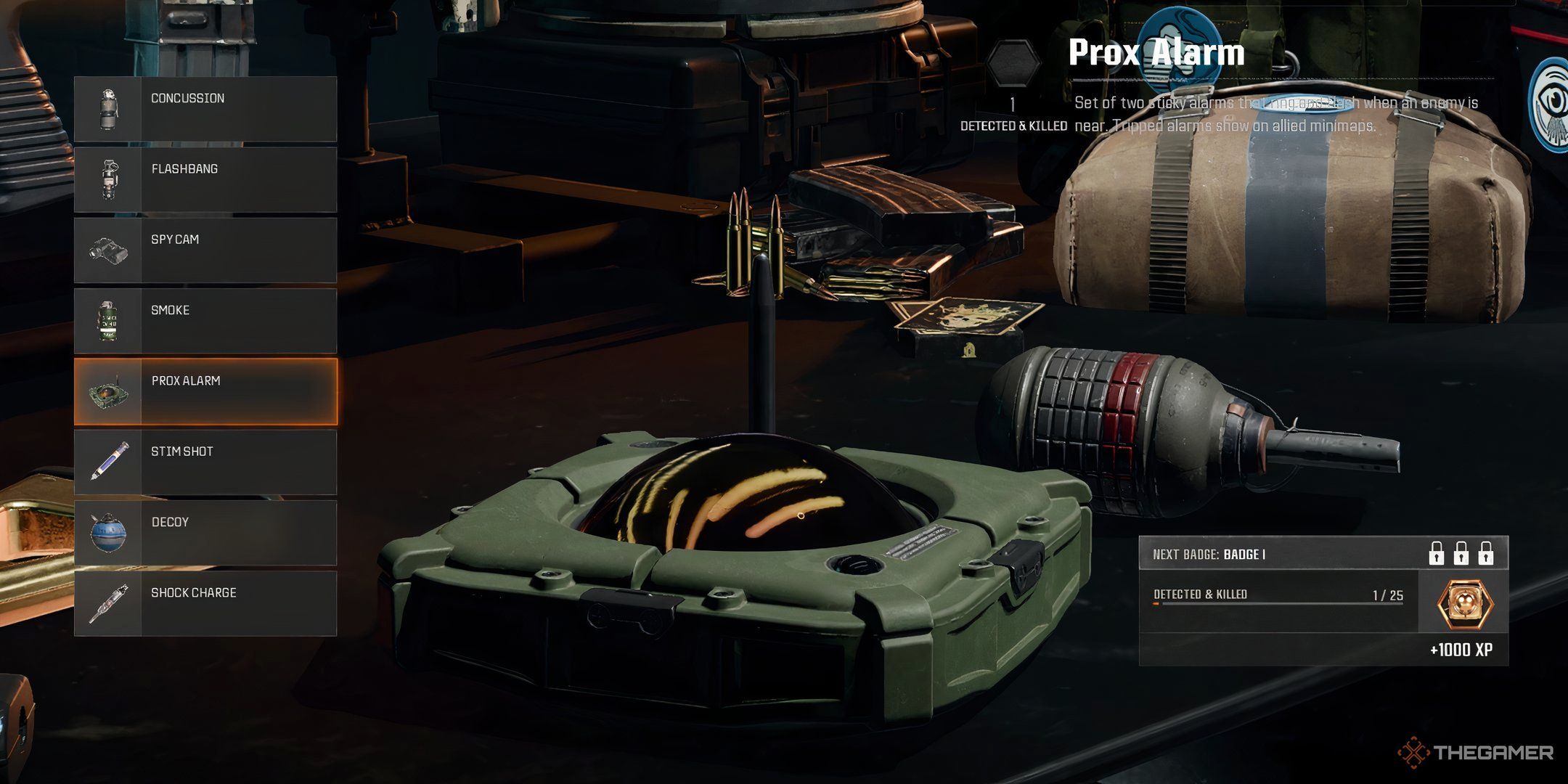 Showcasing the Prox Alarm in Call of Duty: Black Ops 6's Loadout Menu.