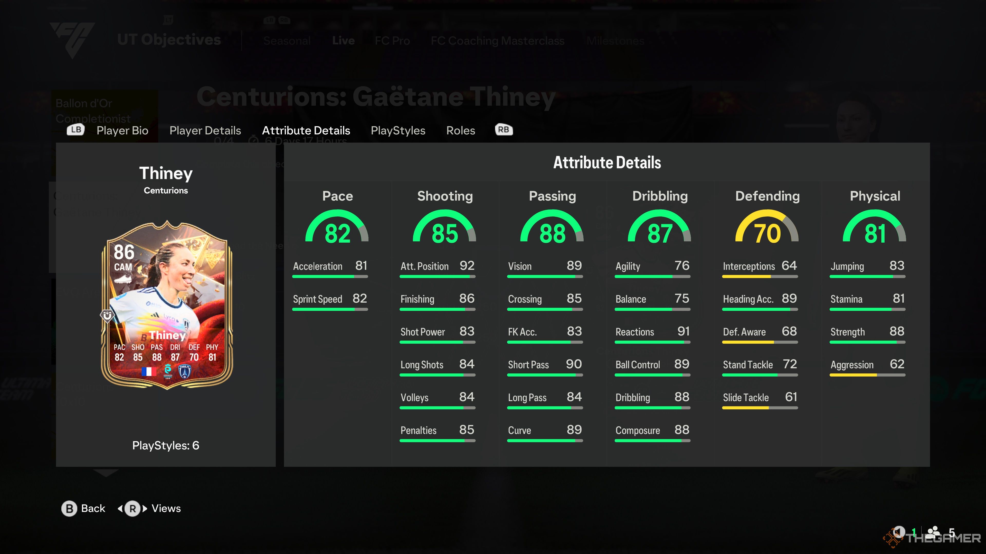 The Centurions Gaetane Thiney Objective Card Attributes in EA Sports FC 25.