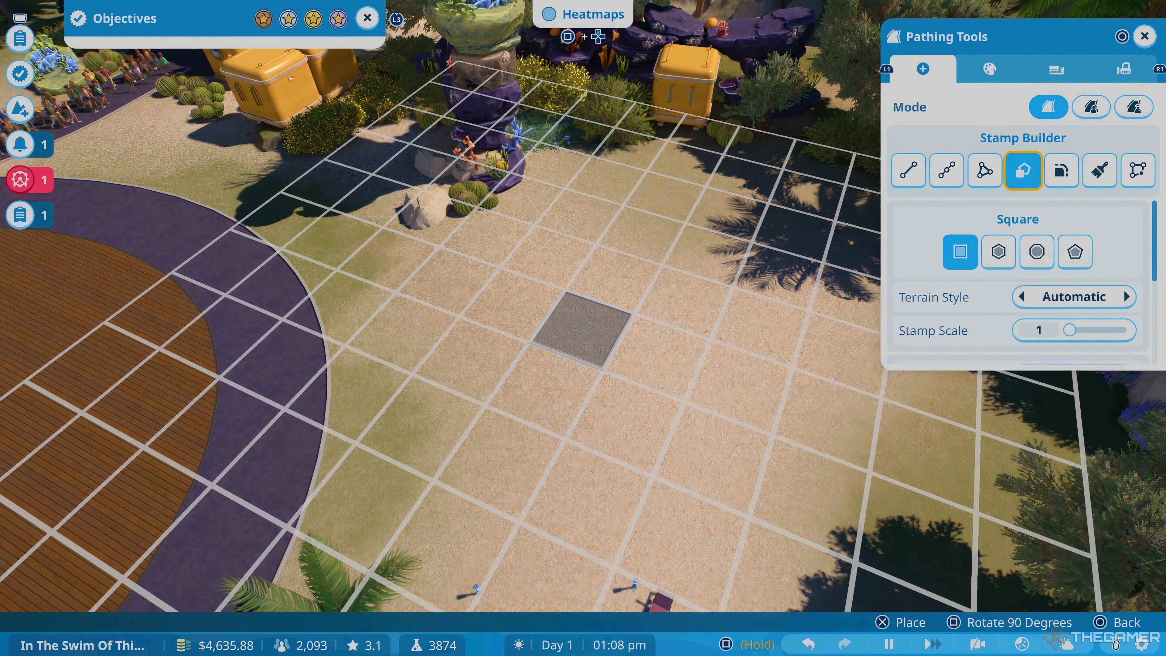 The grid path tool in Planet Coaster 2.