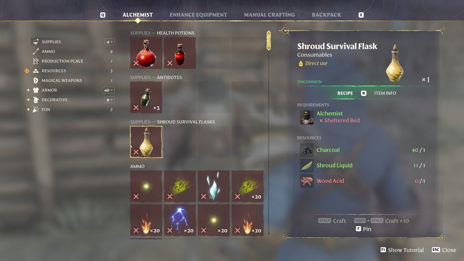 Shroud Survival Flask recipe in Enshrouded