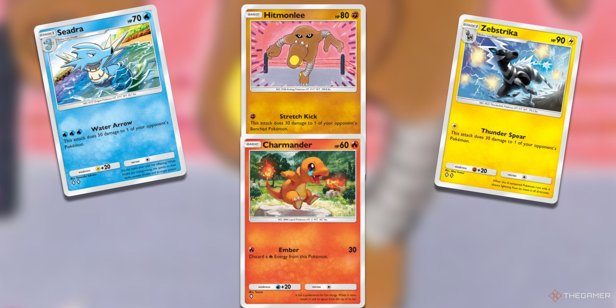 A collage of Pokemon ganging up on Charmander in Pokemon TCG Pocket.