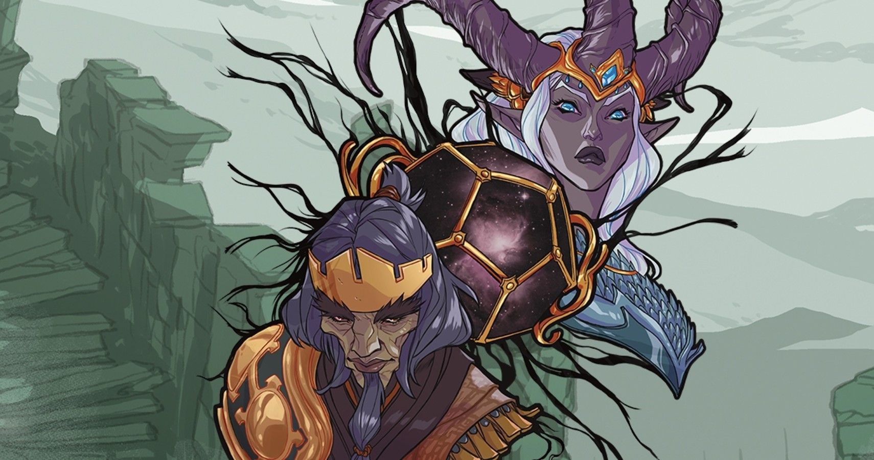 Official Cover Art Of Explorer's Guide To Wildemount Two Villainous Characters And Artifact.