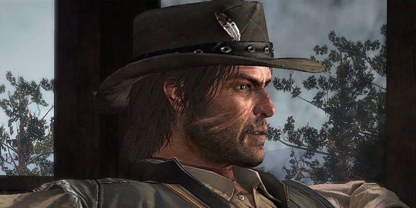 Red Dead Redemption screenshot of John Marston on train looking to the right.