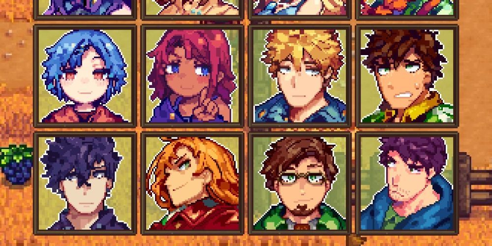 The Stardew Valley anime mod showcasing 8 NPCs. 