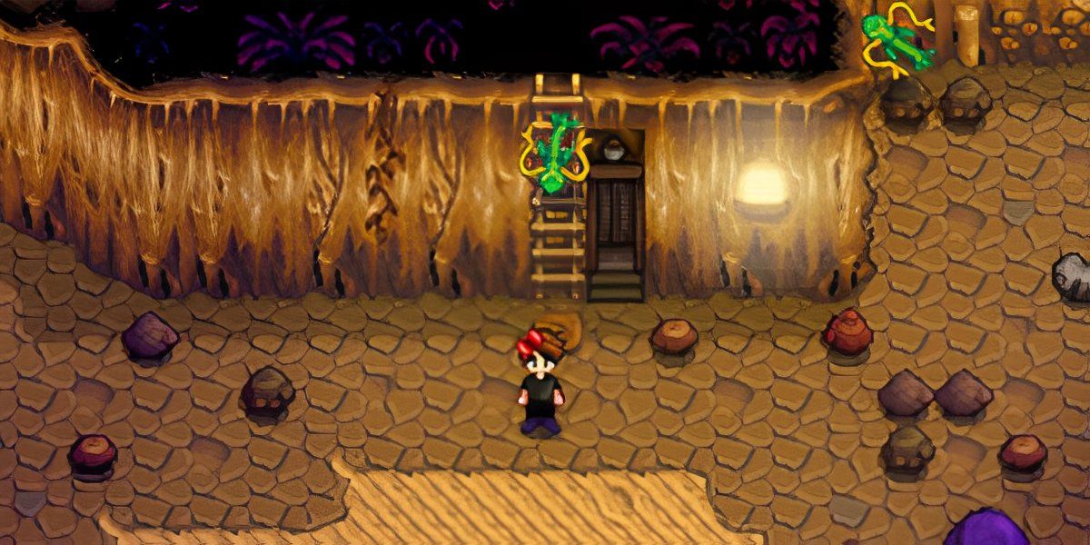 Screenshot of the Skull Cavern Elevator mod for Stardew Valley, showing an elevator installed in Skull Cavern