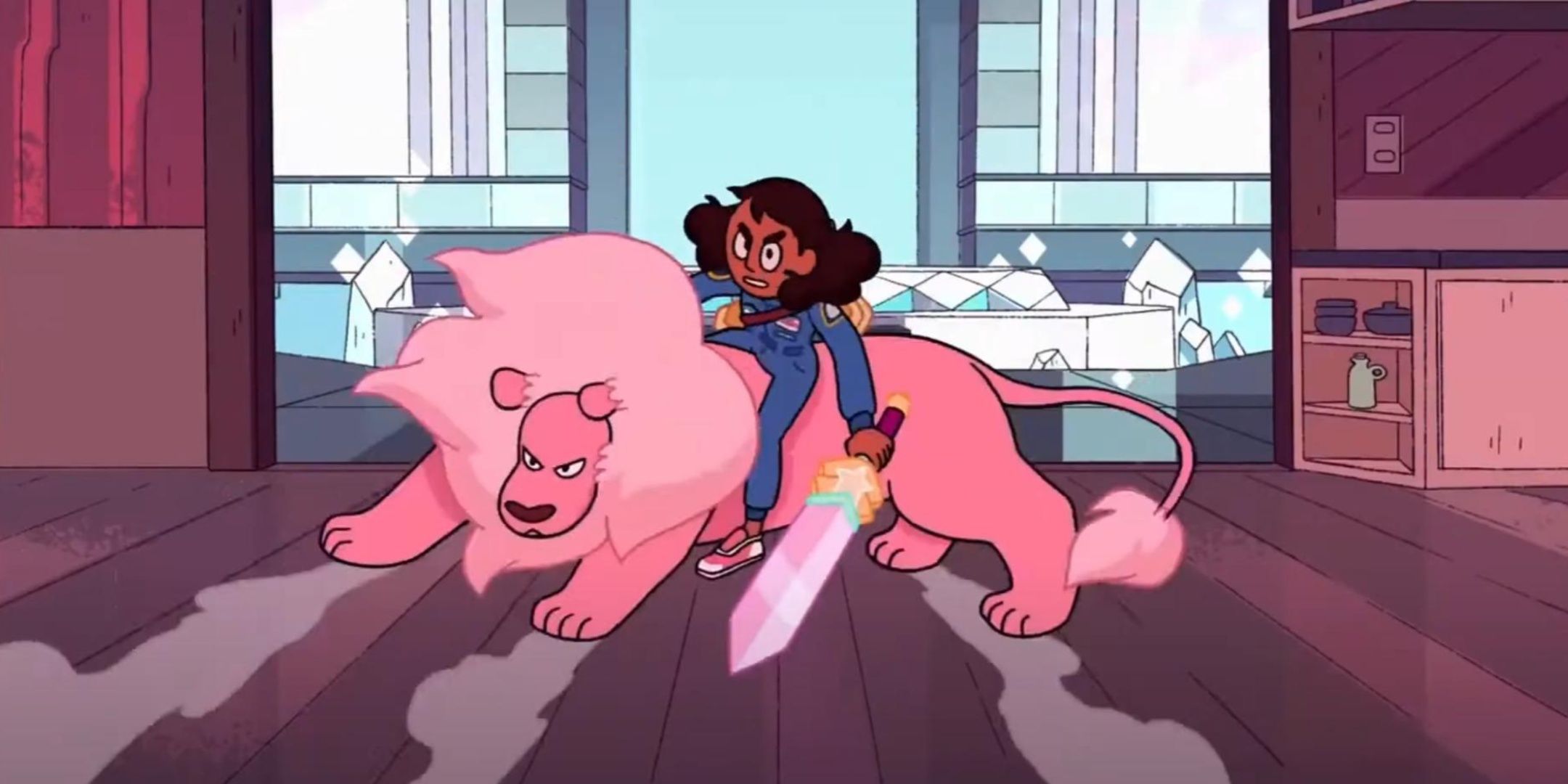 Connie and Lion do an Akira Slide in Steven Universe The Movie.