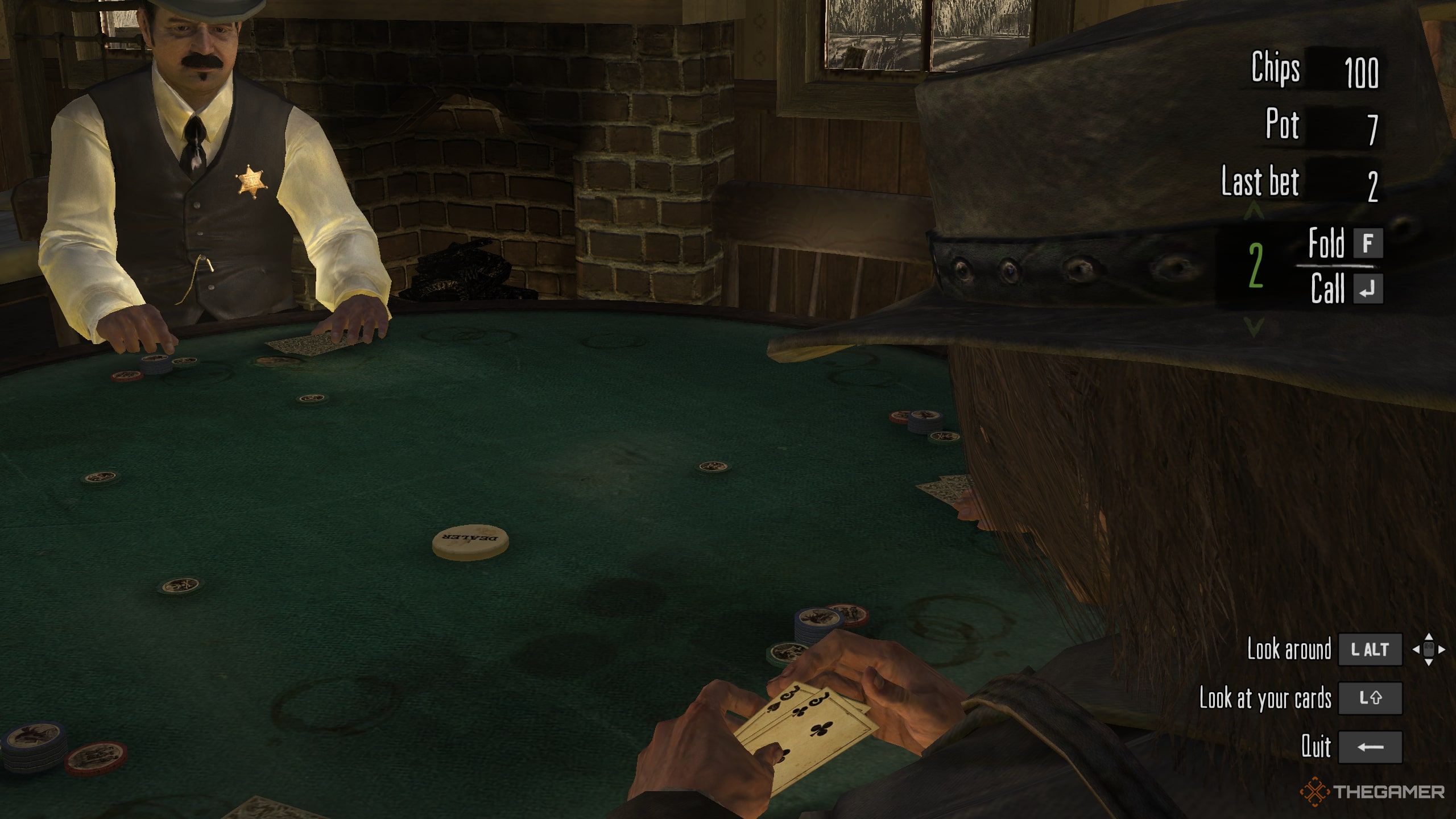 Jack Marston playing Poker with three random NPCs in Red Dead Redemption.