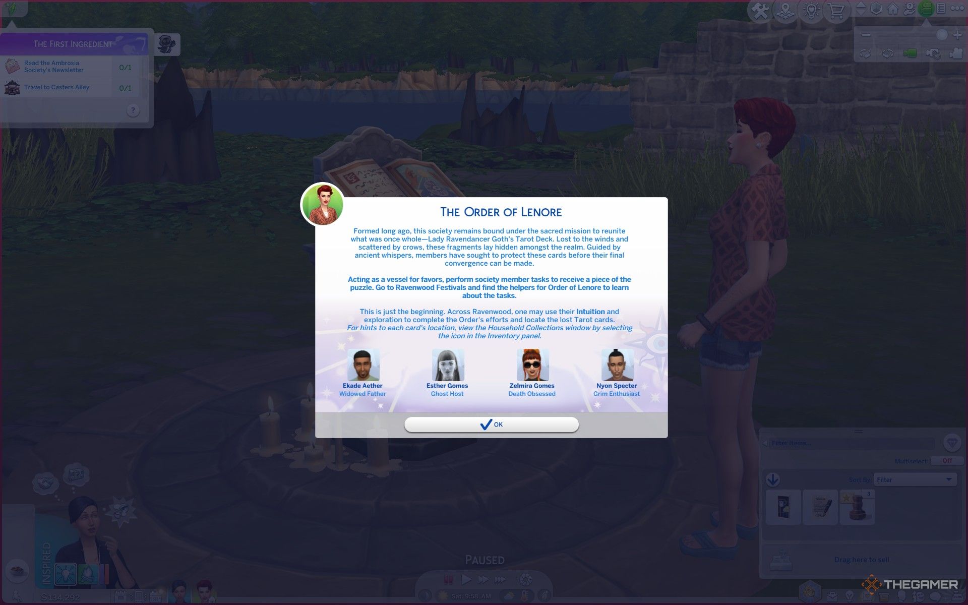 The introduction to the Order of Lenore in The Sims 4 Life and Death.