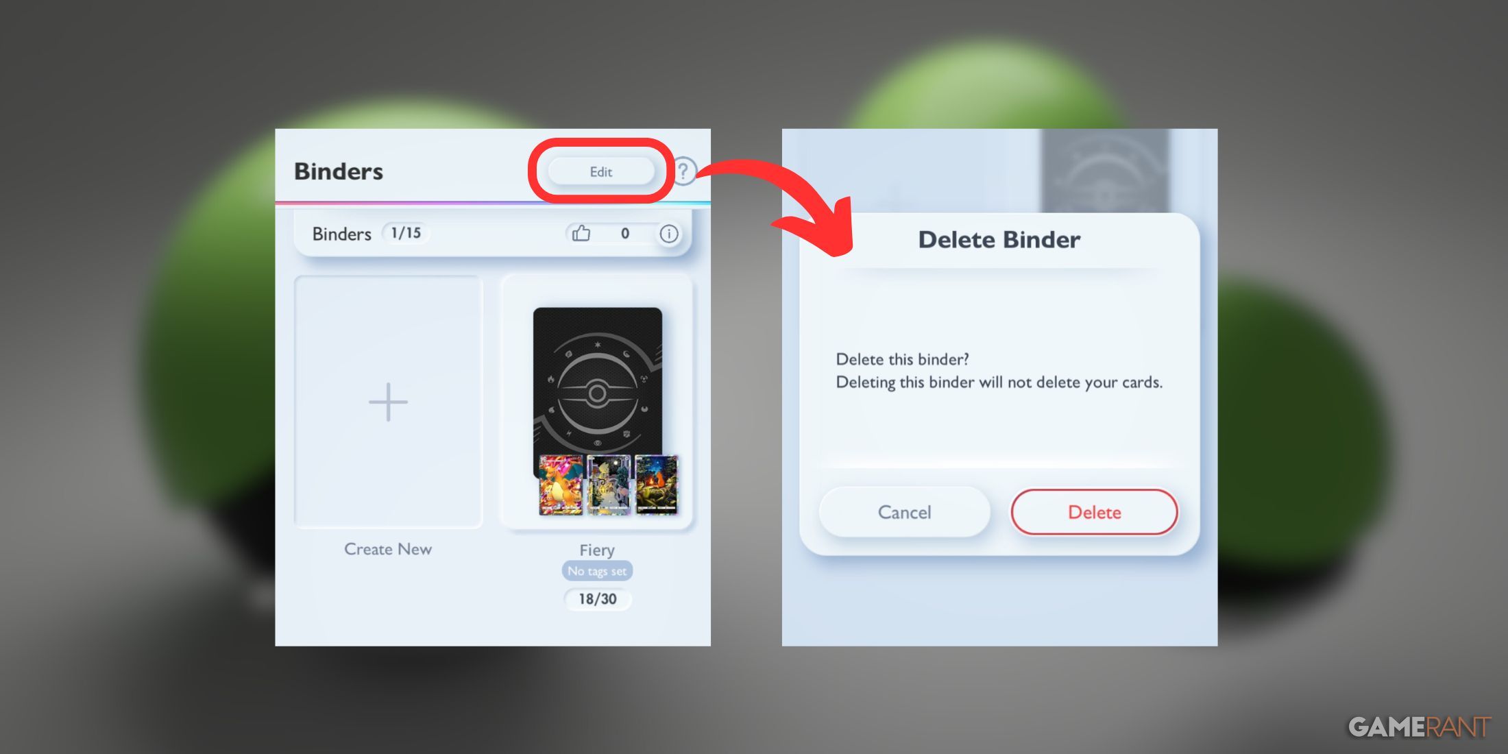 how to delete binders in pokemon tcg pocket.