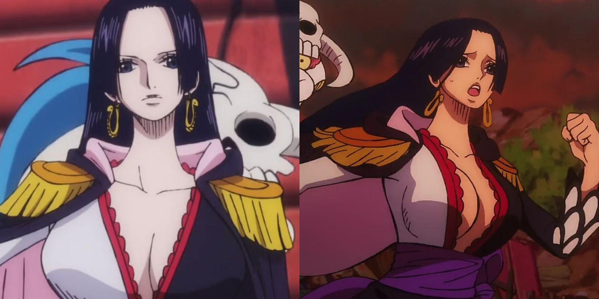 The two sides of Boa Hancock in One Piece Stampede, serious and romantic.