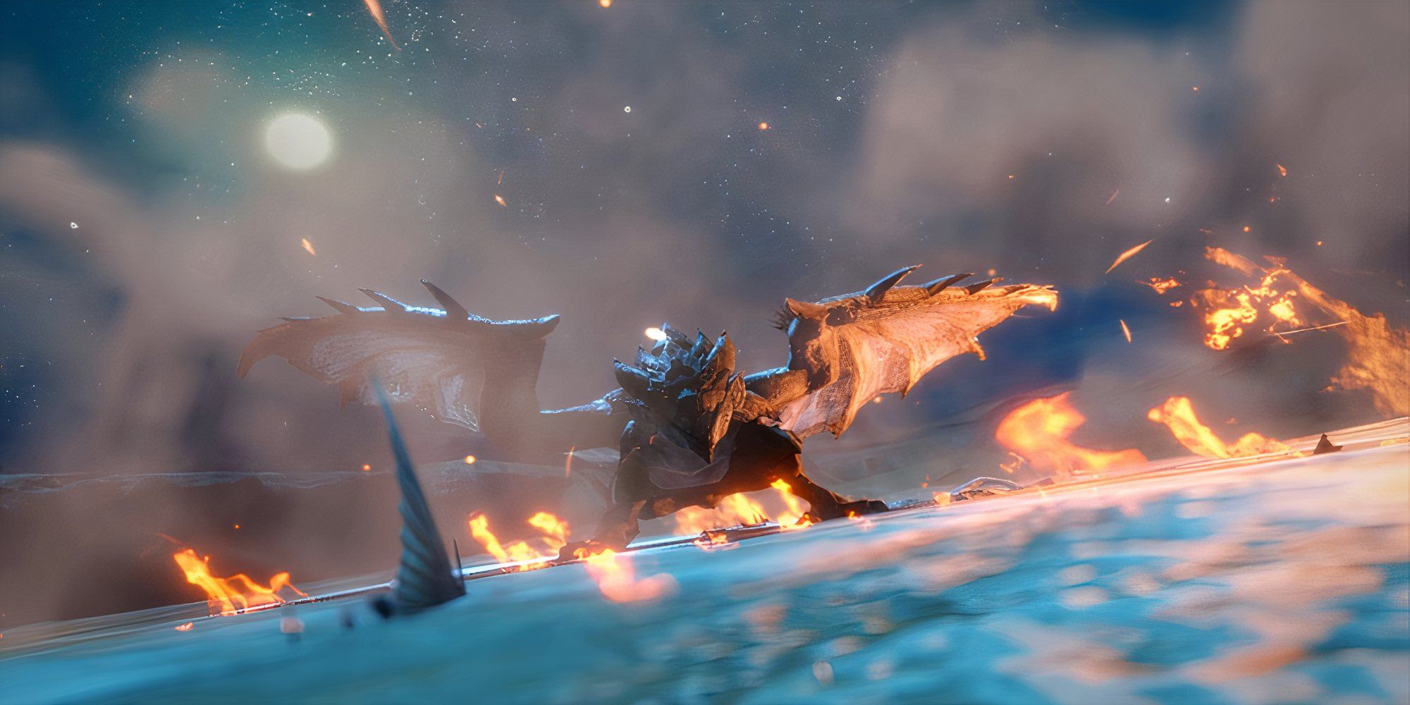 Apex Rathian surrounded by fire and water