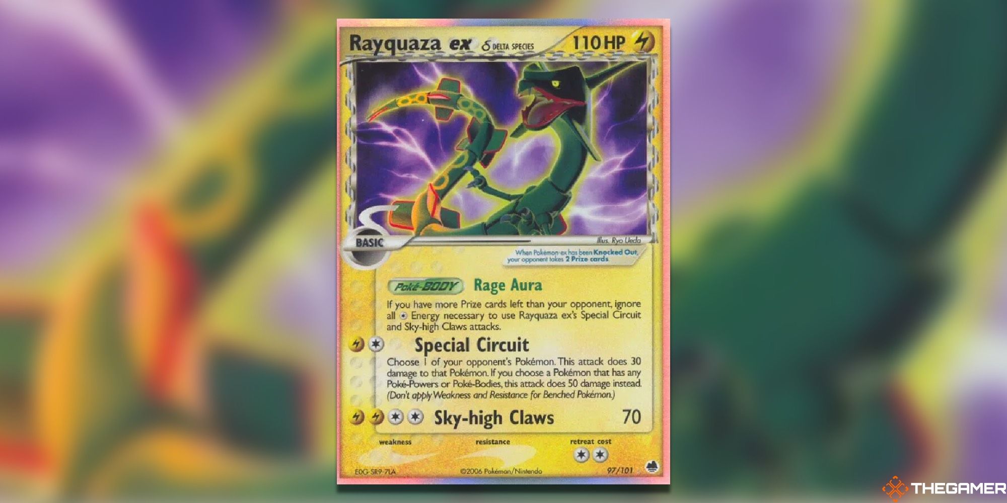 Rayquaza's card art from EX Dragon Frontiers in the Pokemon TCG.