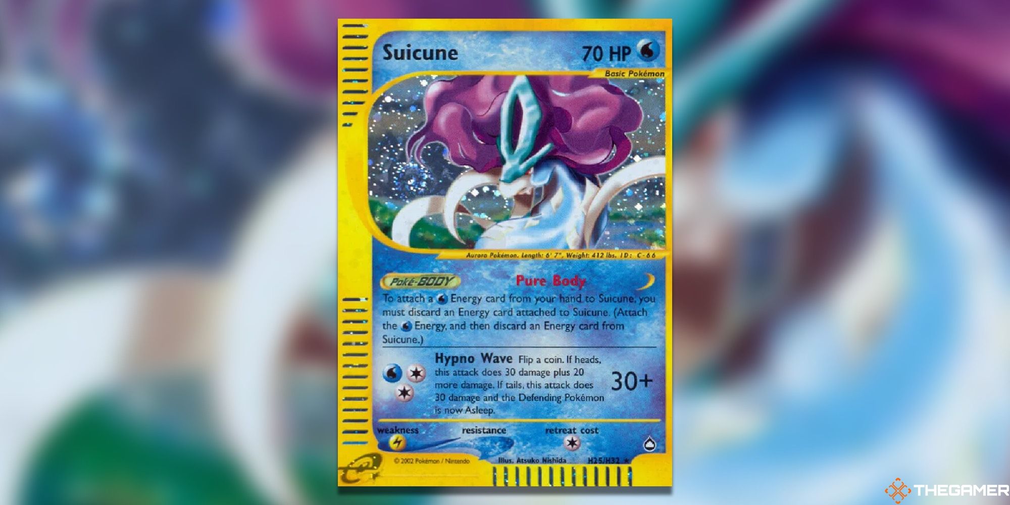 Suicune's card art from Aquapolis in the Pokemon TCG.