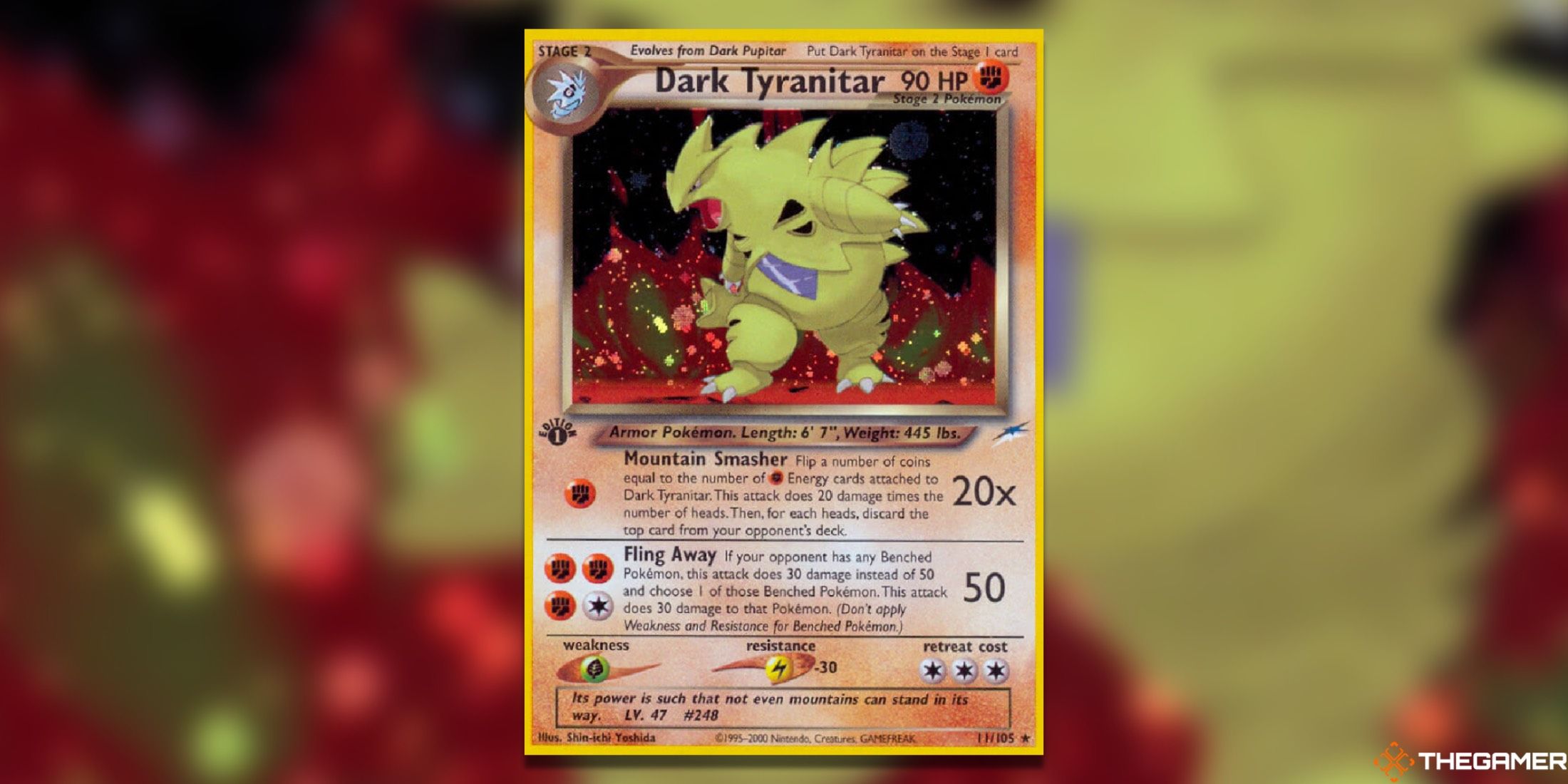 The Dark Tyranitar from Neo Destiny in the Pokemon TCG.