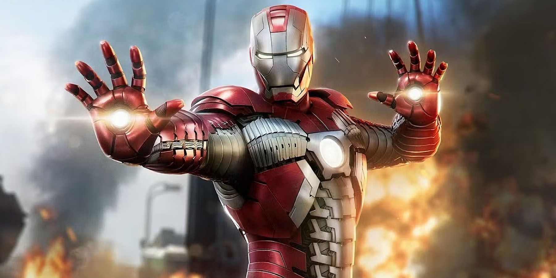 A screenshot of Iron Man wearing his Mark 5 armor from Iron Man 2 in Marvel's Avengers.