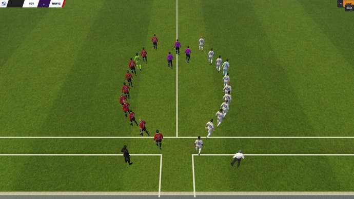 FM24 screenshot showing two teams walking out of the tunnel