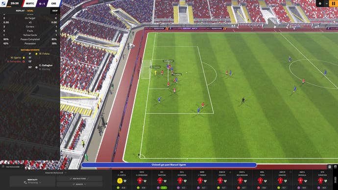 FM24 screenshot showing an in-game moment where Chelsea score