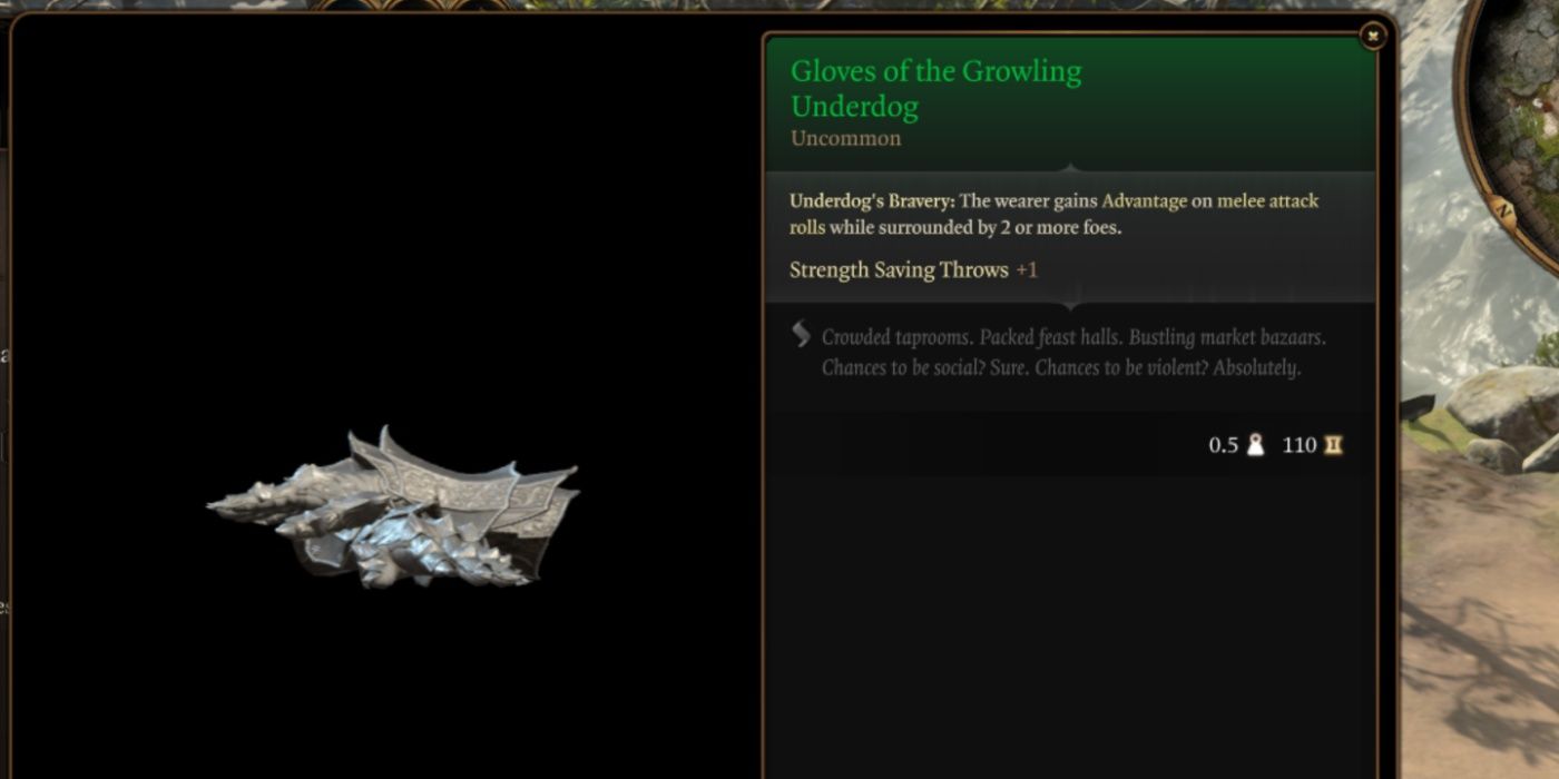 Gloves of the Growling Underdog in-game item description in Baldur's Gate 3 