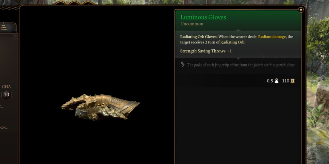 Luminous Gloves in-game item description