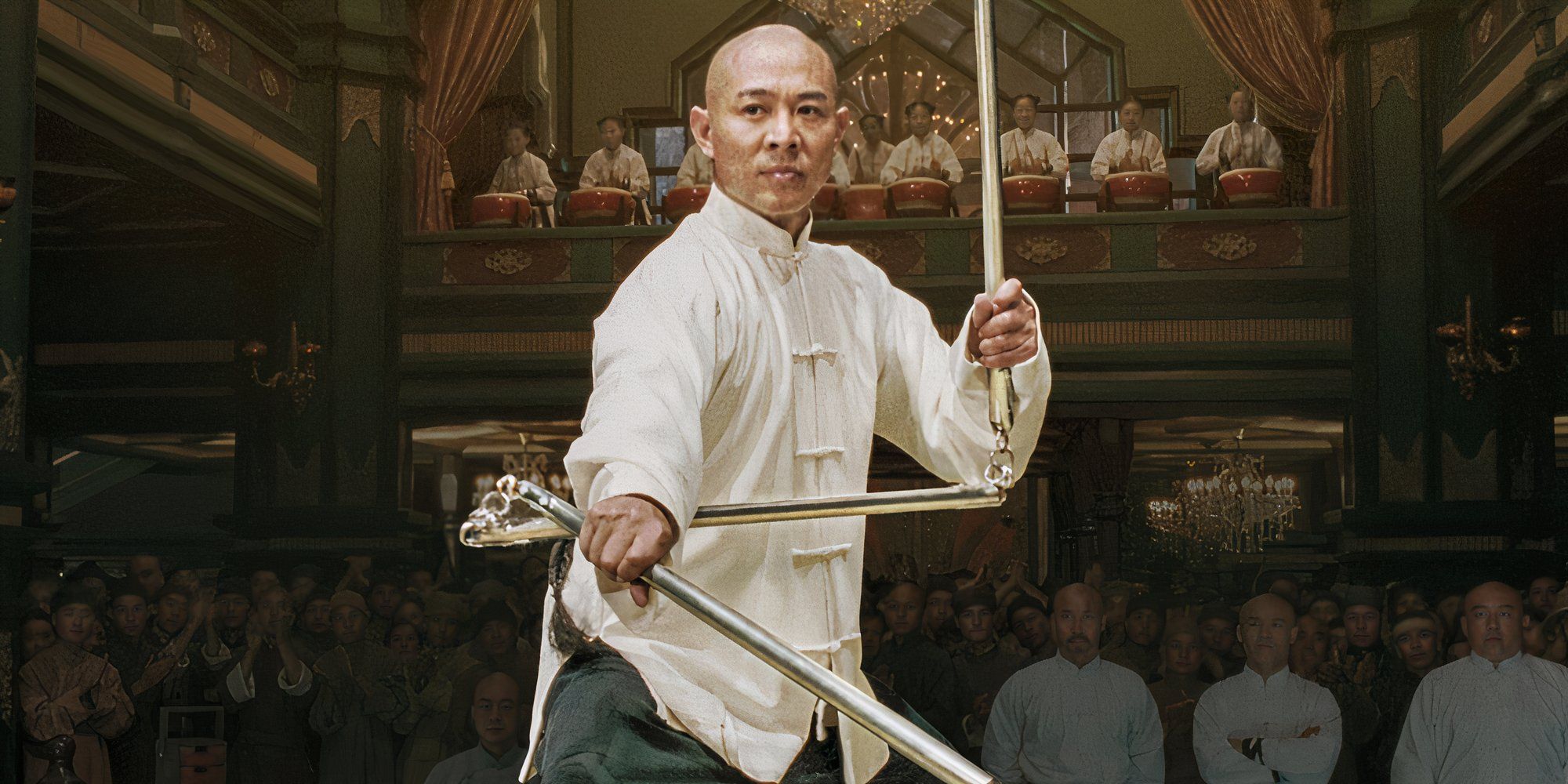 Jet Li stands ready to fight with weapon