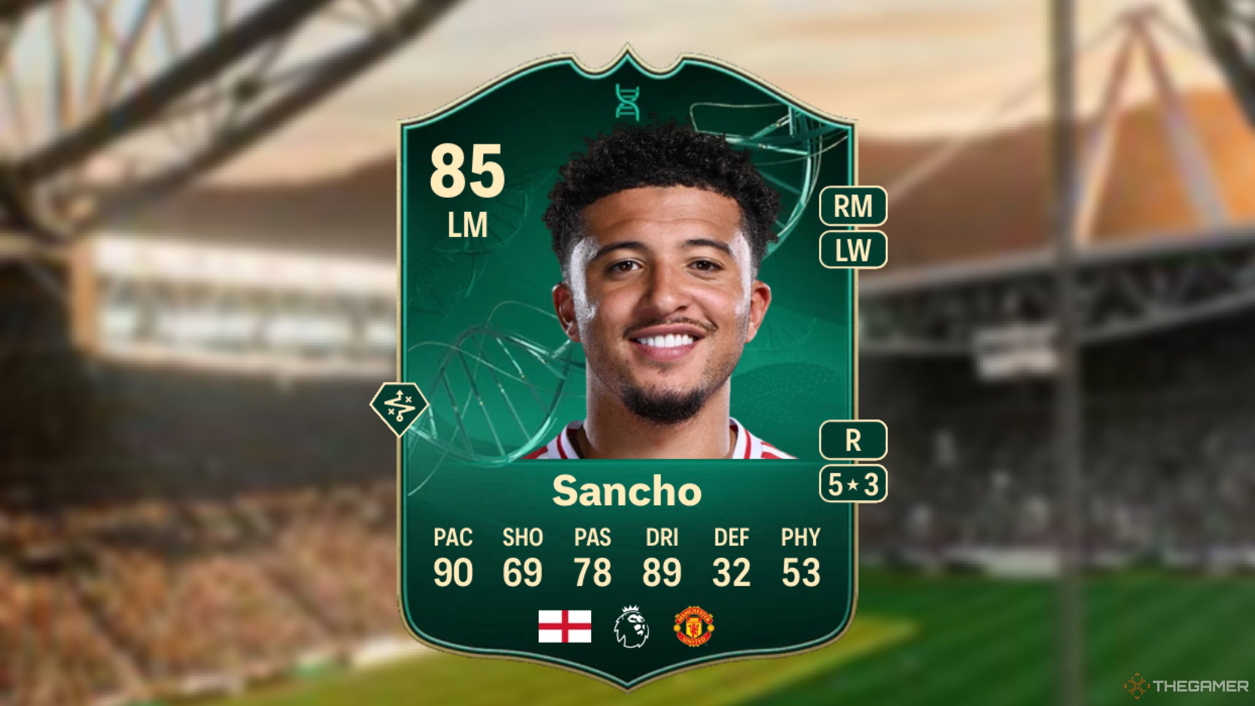 Image showing Sancho card against a faded stadium background.