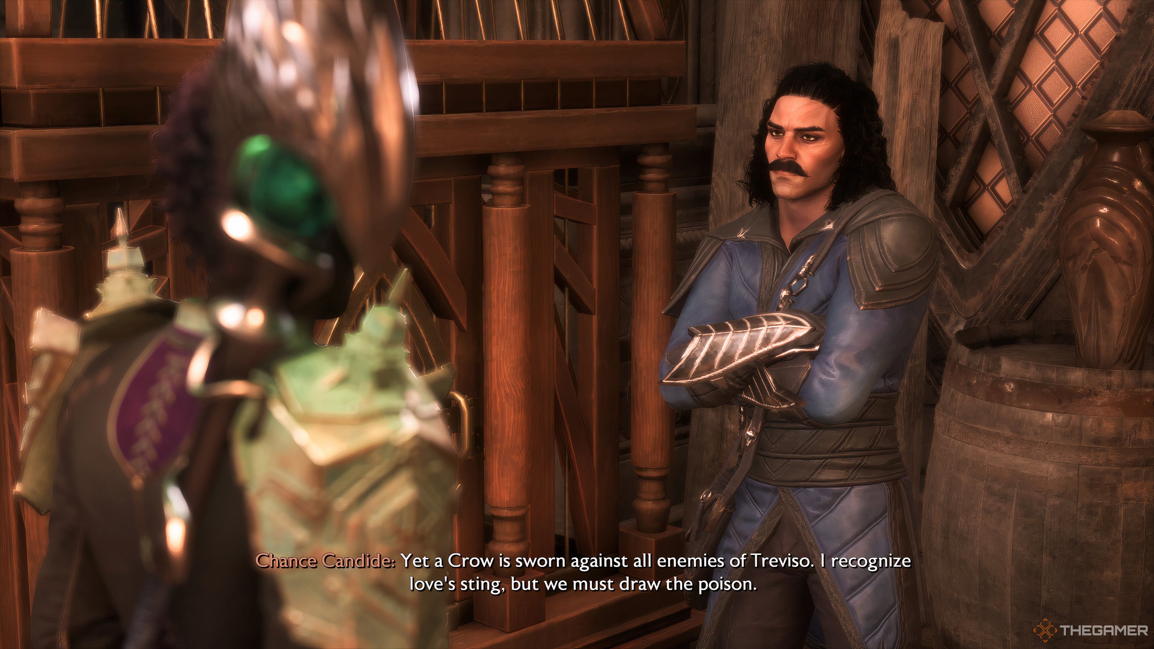 Player Rook talking to Chance after turning in the couple in Dragon Age: The Veilguard.