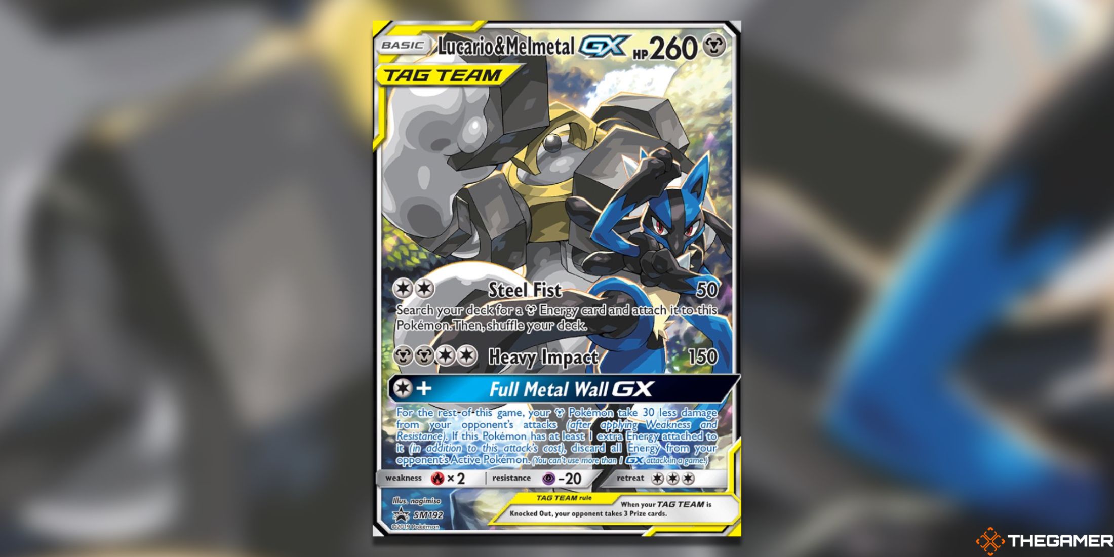 The Lucario & Melmetal GX Sun and Moon Promo from the Pokemon TCG.