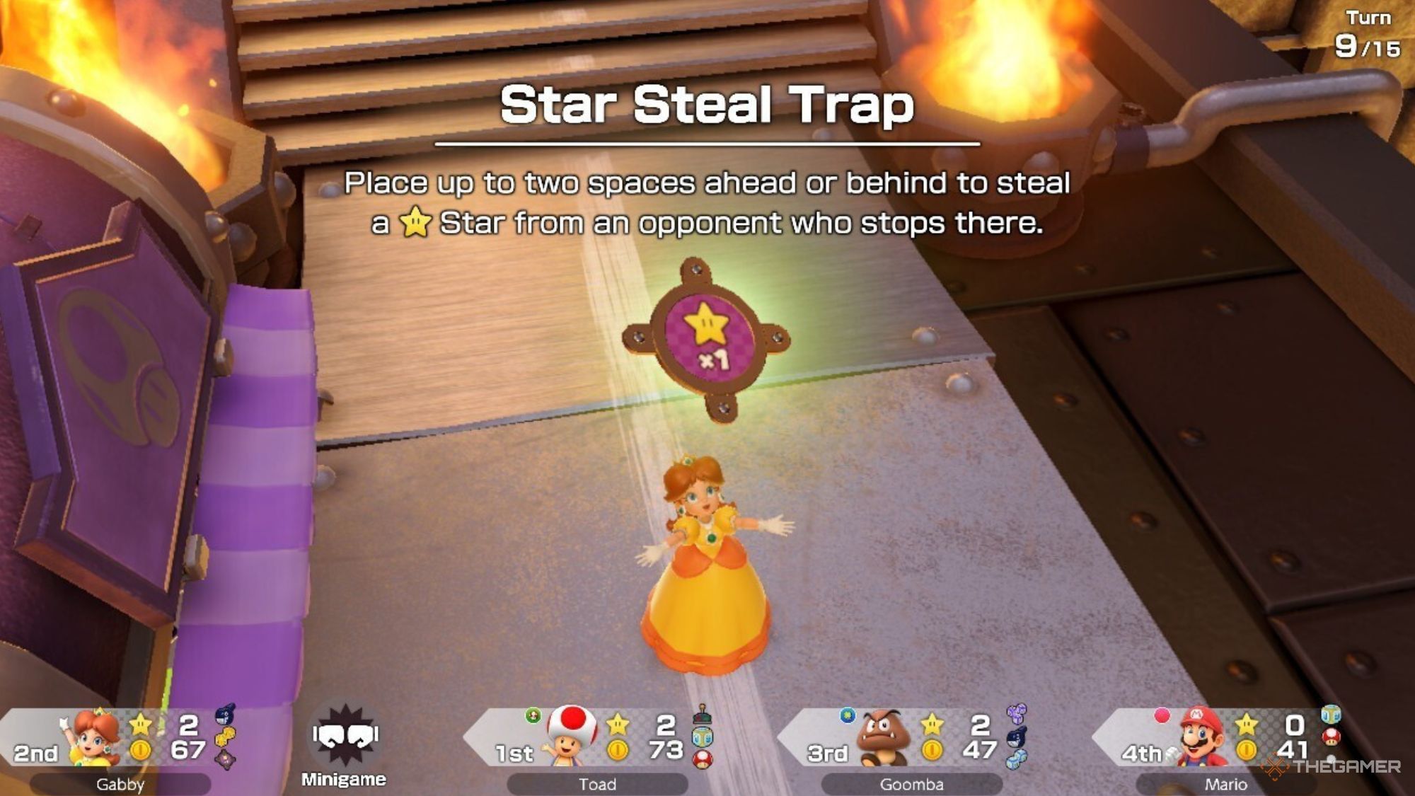 Daisy Holding Up The Star Steal Trap In Super Mario Party Jamboree.