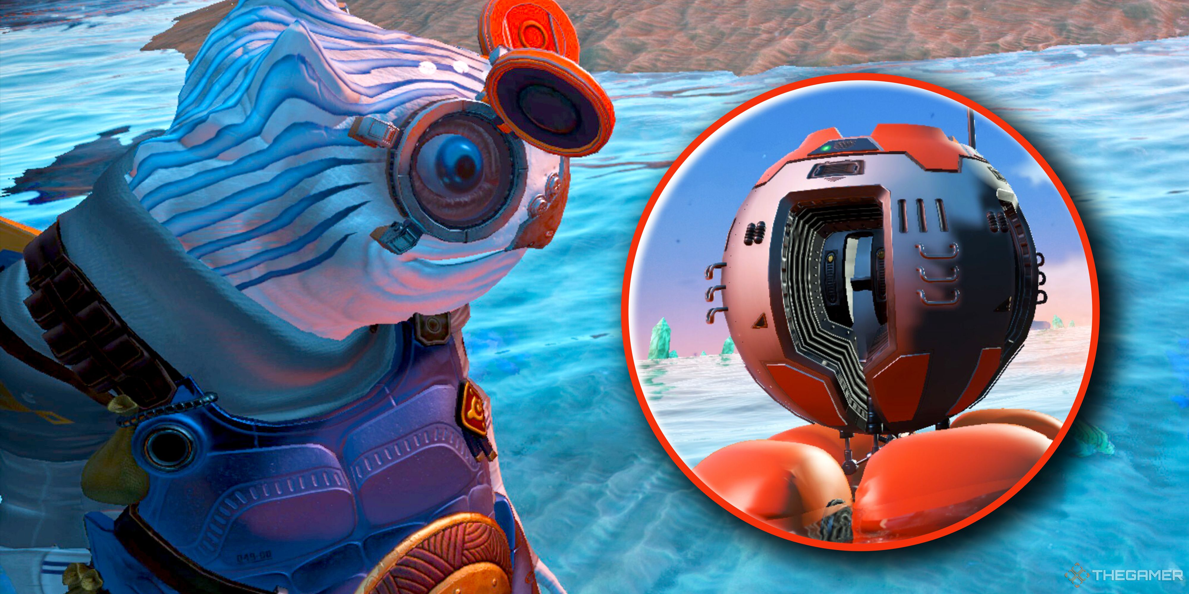 Image of a No Man's Sky player glancing over at an Automated Fishing Trap.