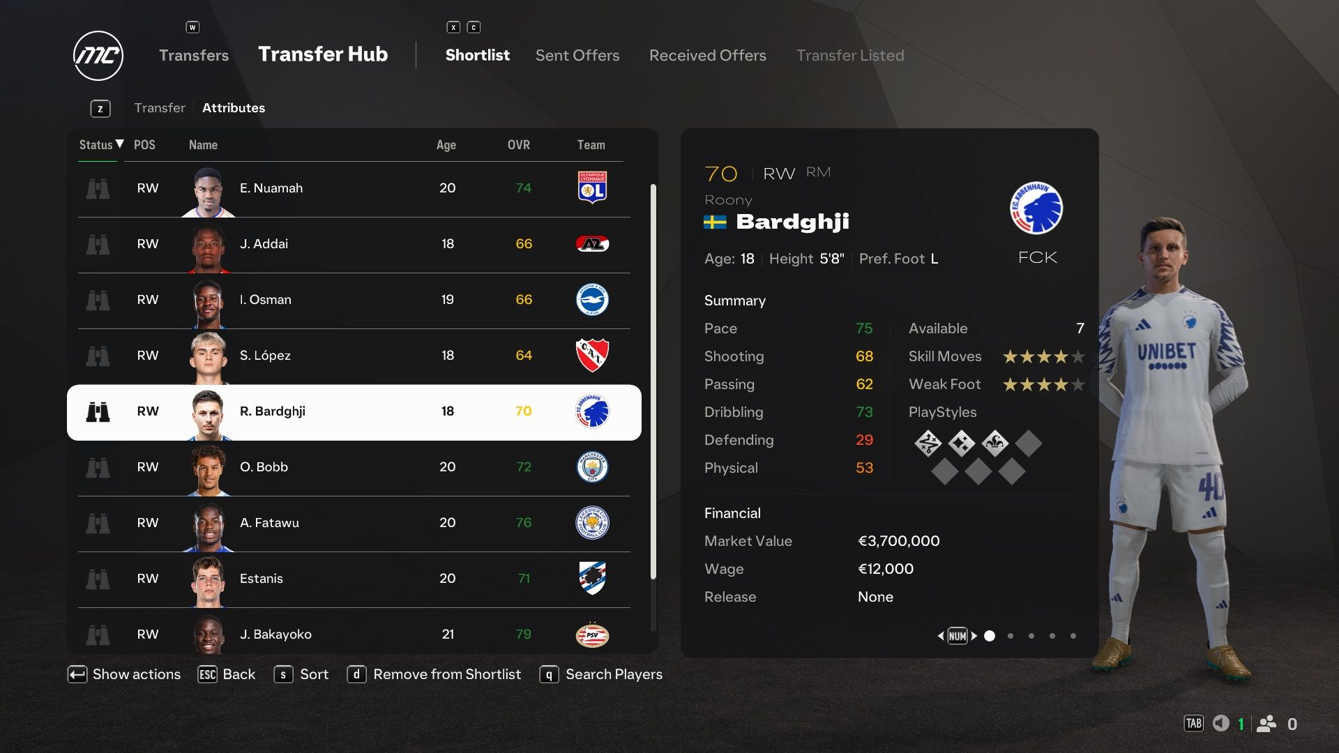 Roony Bardghji in EA Sports FC 25.