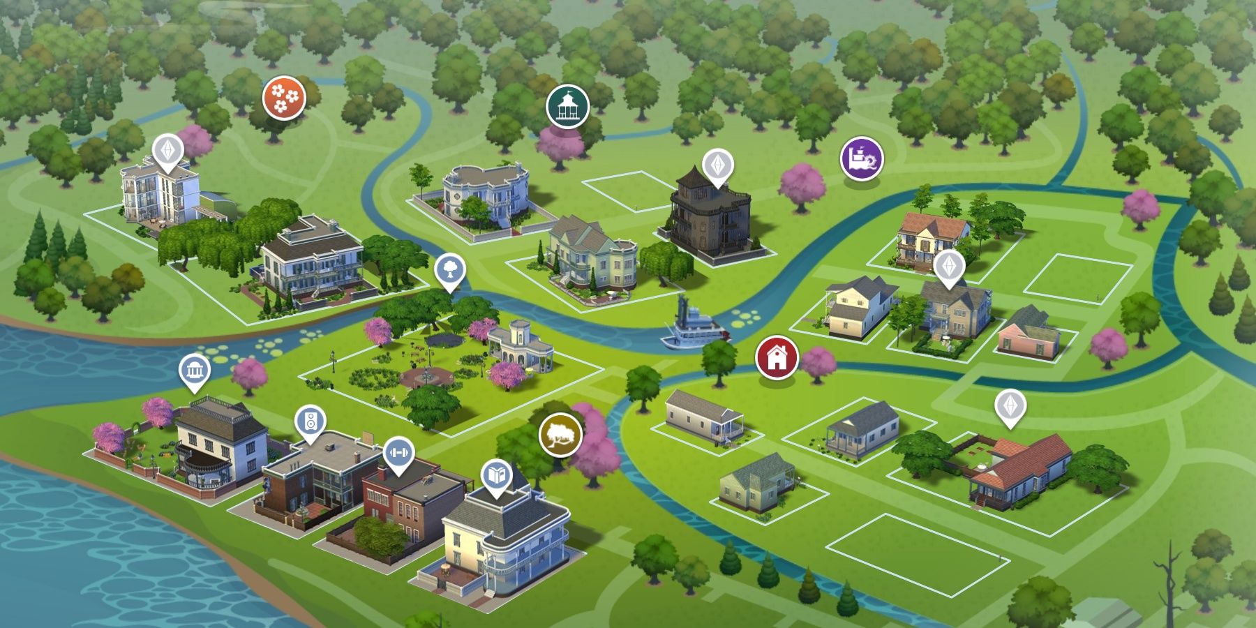 Image of the Willow Creek Map from Sims 4.