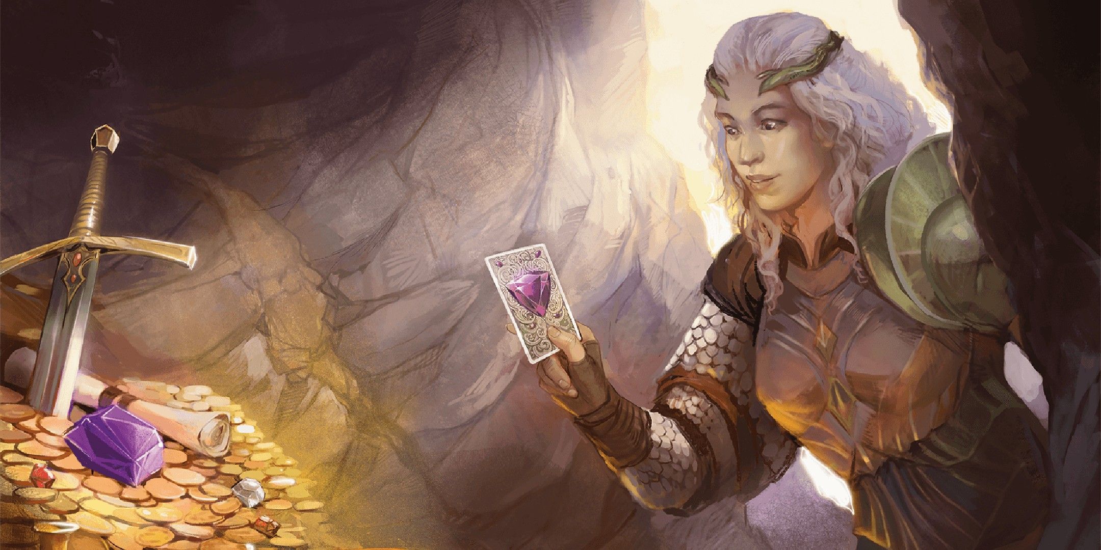 Dungeons & Dragons image showing The gem card leads Asteria to fabulous wealth.