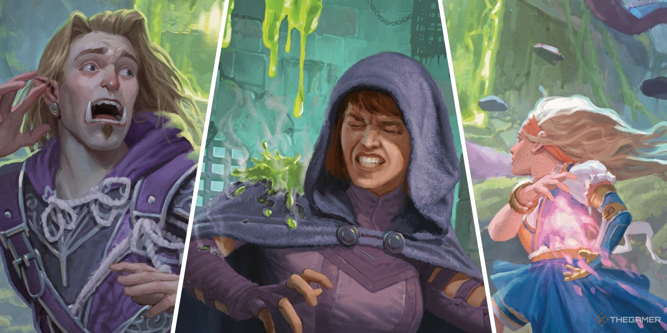 Dungeons & Dragons image showing three adventurers facing slime.