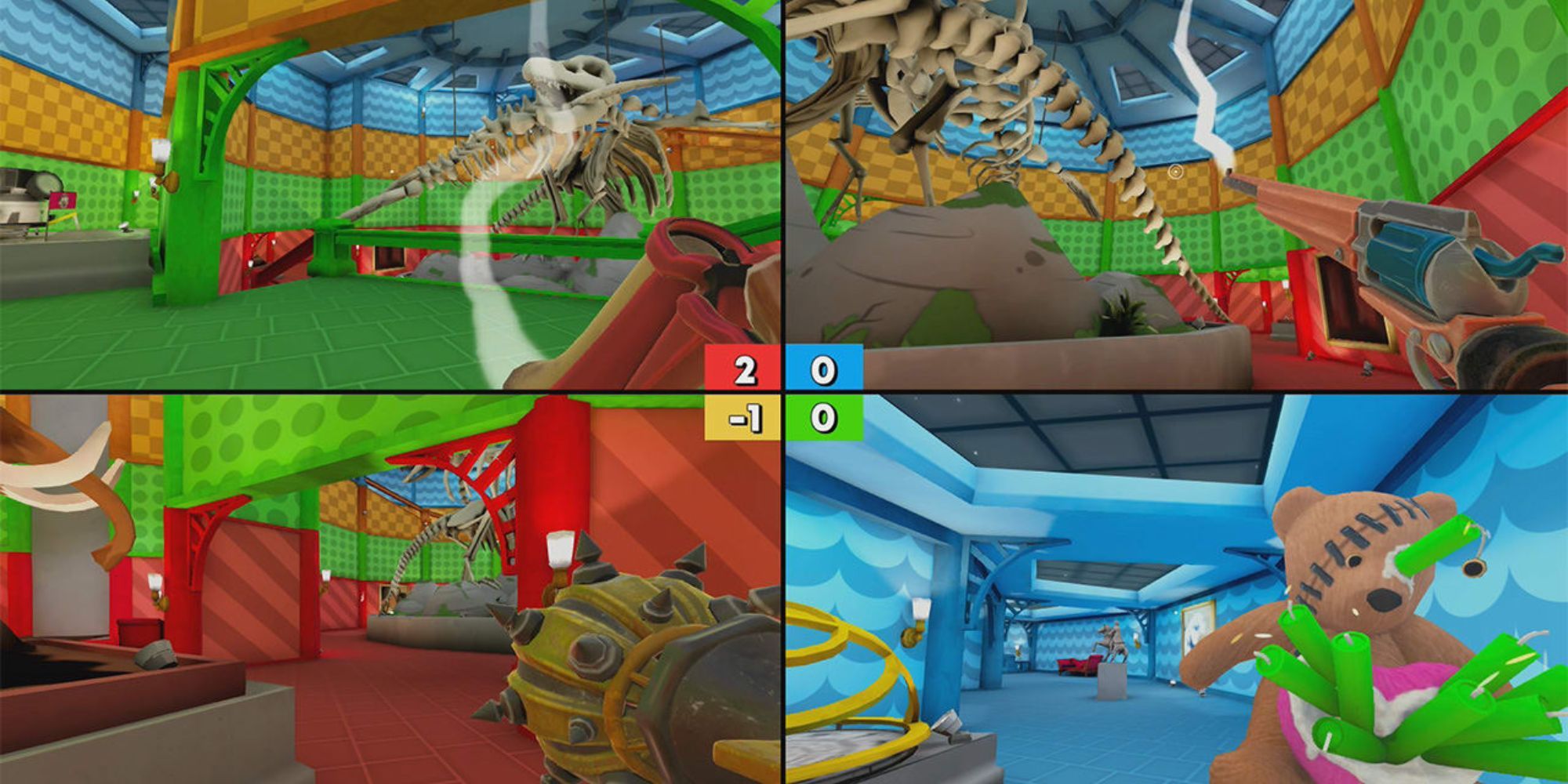 Screencheat screenshot of four players on a museum map.