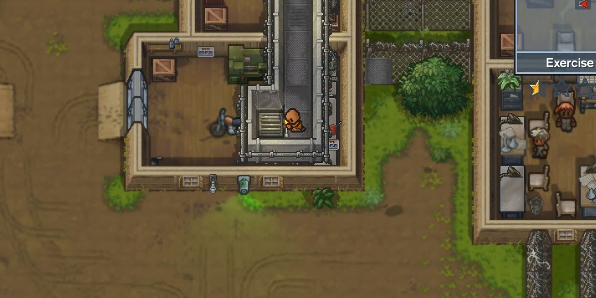 Escapists 2 screenshot of prisoner unscrewing bolts in the vents.