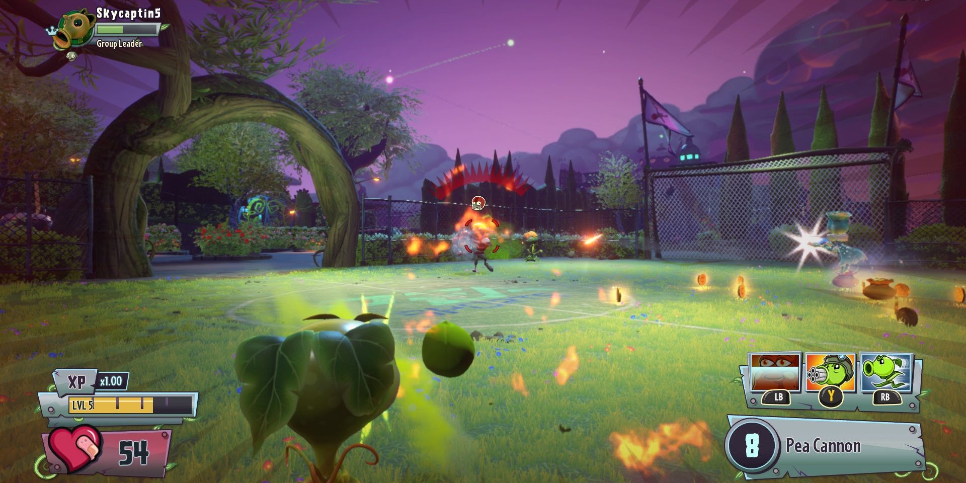 A screenshot showing a plant shooting in Plants vs. Zombies: Garden Warfare 2.