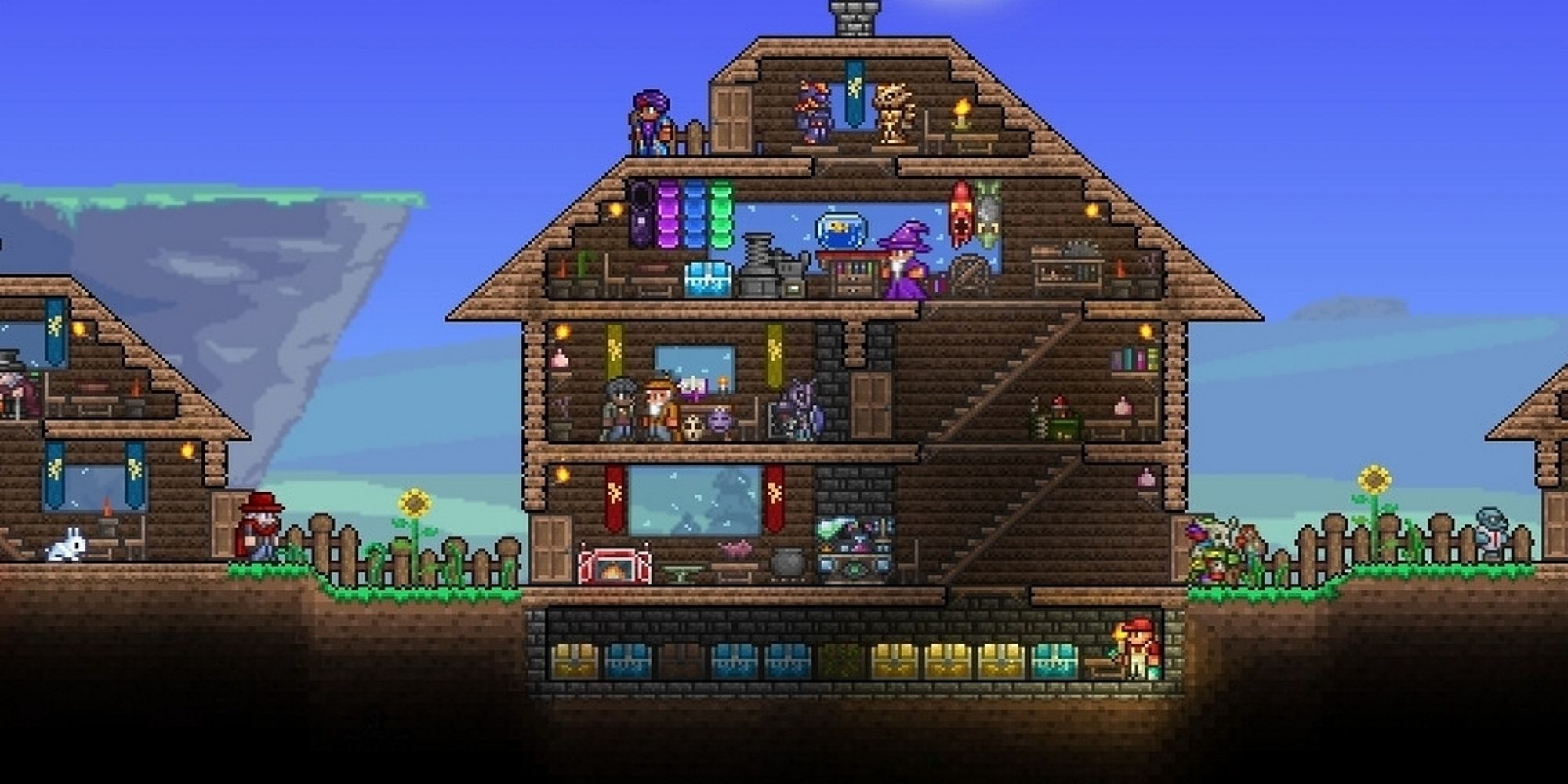 A house full of residents in Terraria.