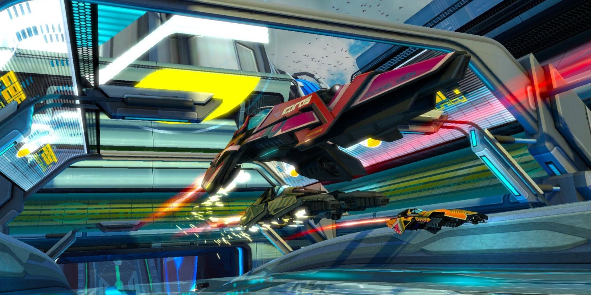 A screenshot showing vehicles racing in Wipeout Omega Collection.