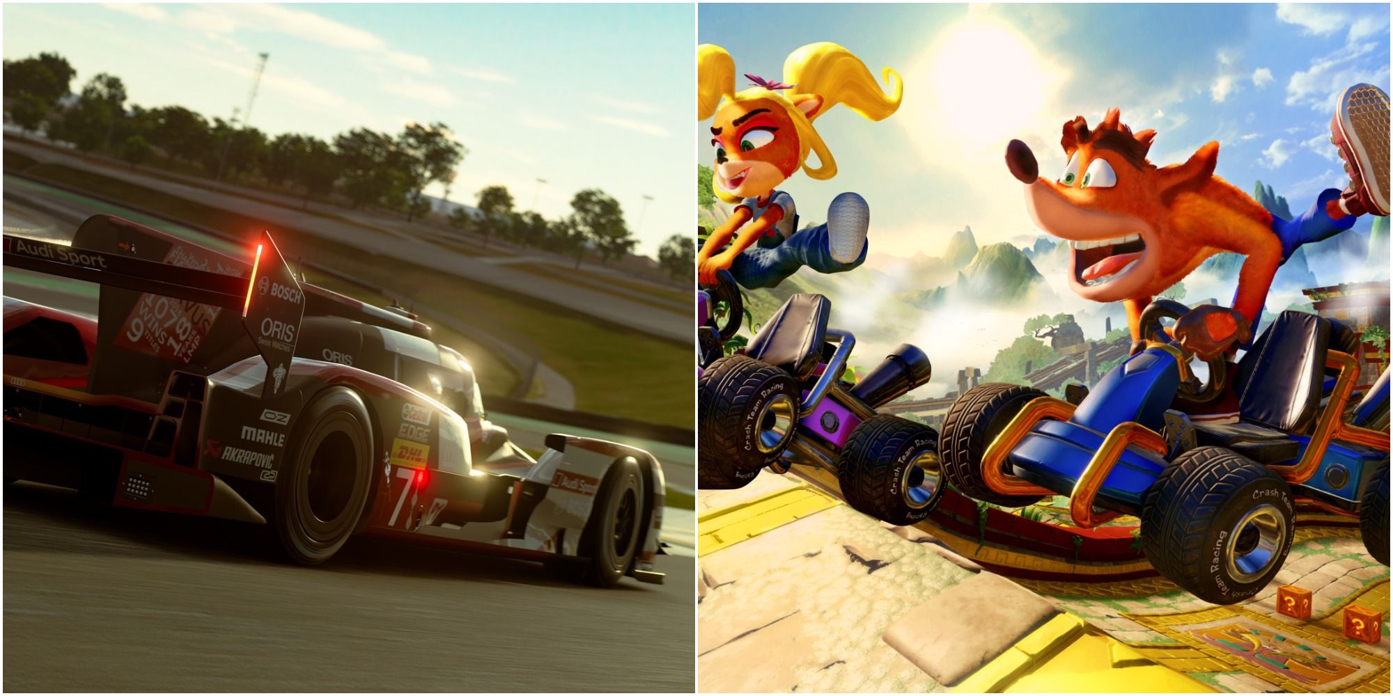 A collage showing two racing games on PlayStation