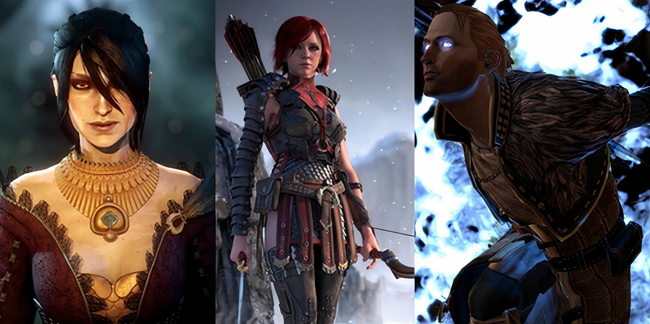 Dragon Age_ X Characters Who Change The Most Through The Series split image featuring Morrigan from Inquisition, Leliana from Origins and Anders from 2