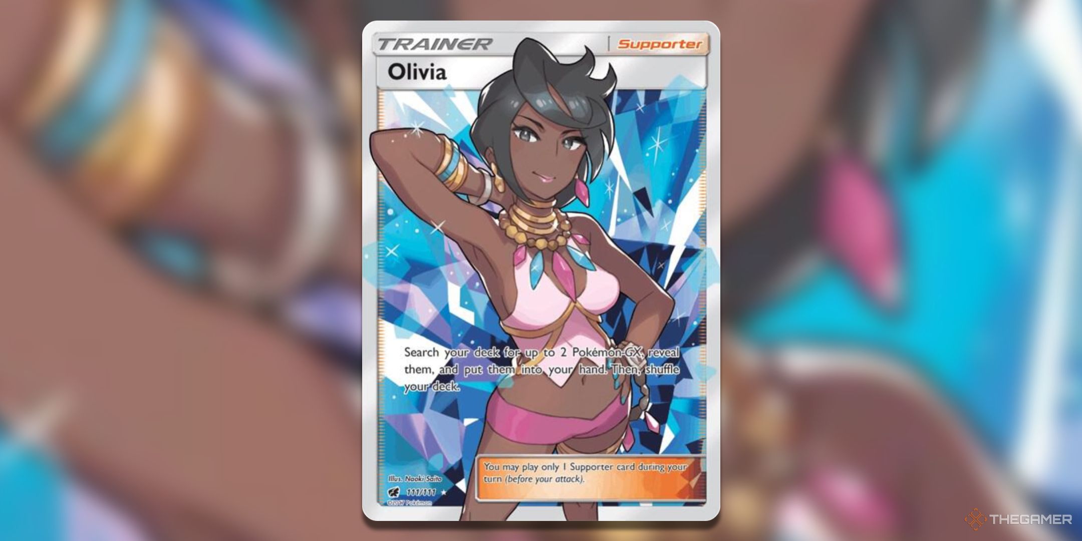Crimson Invasion Full Art Olivia Pokemon TCG Card Art.