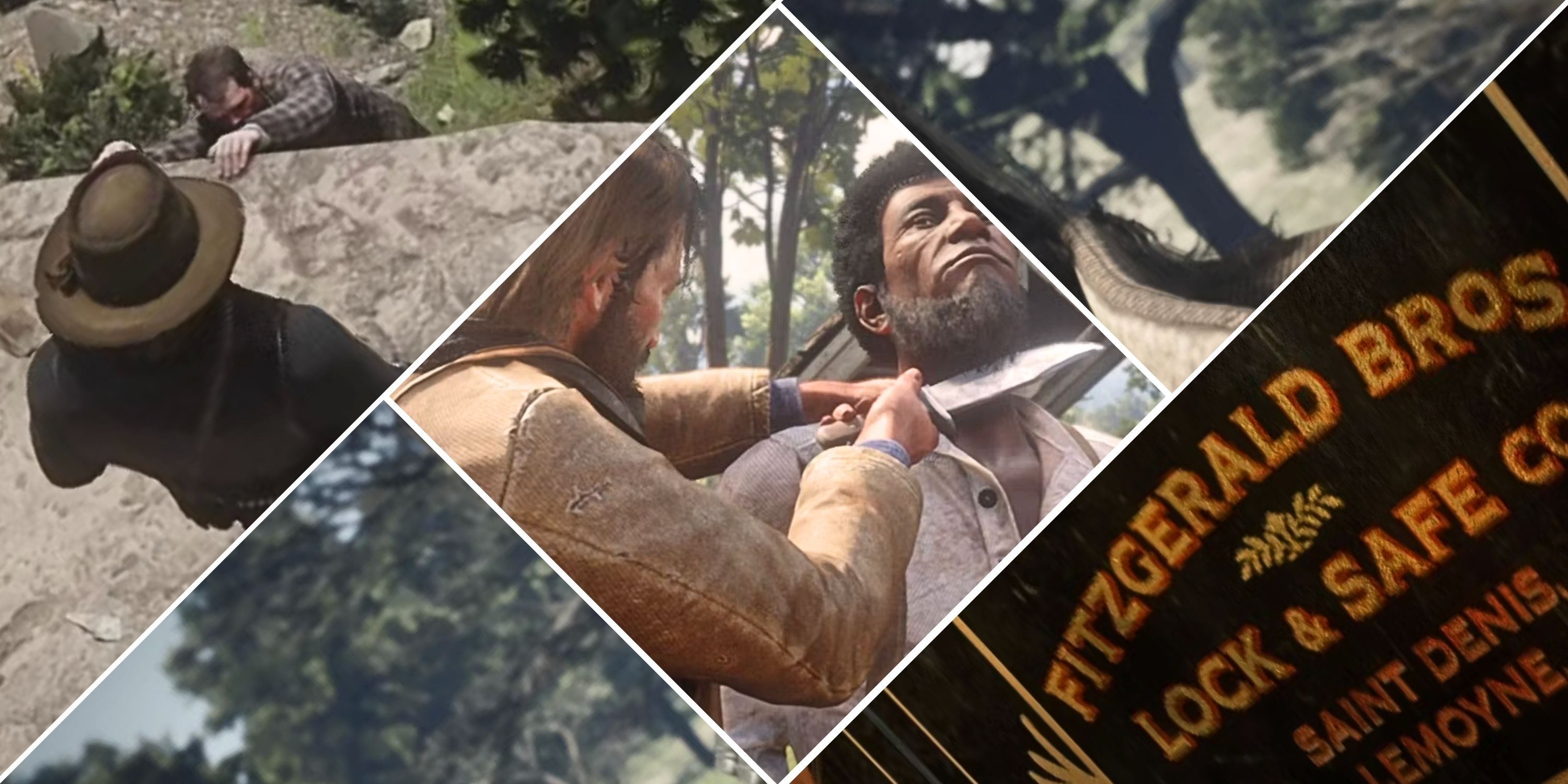 Collage image featuring several story scenes from Red Dead Redemption 2