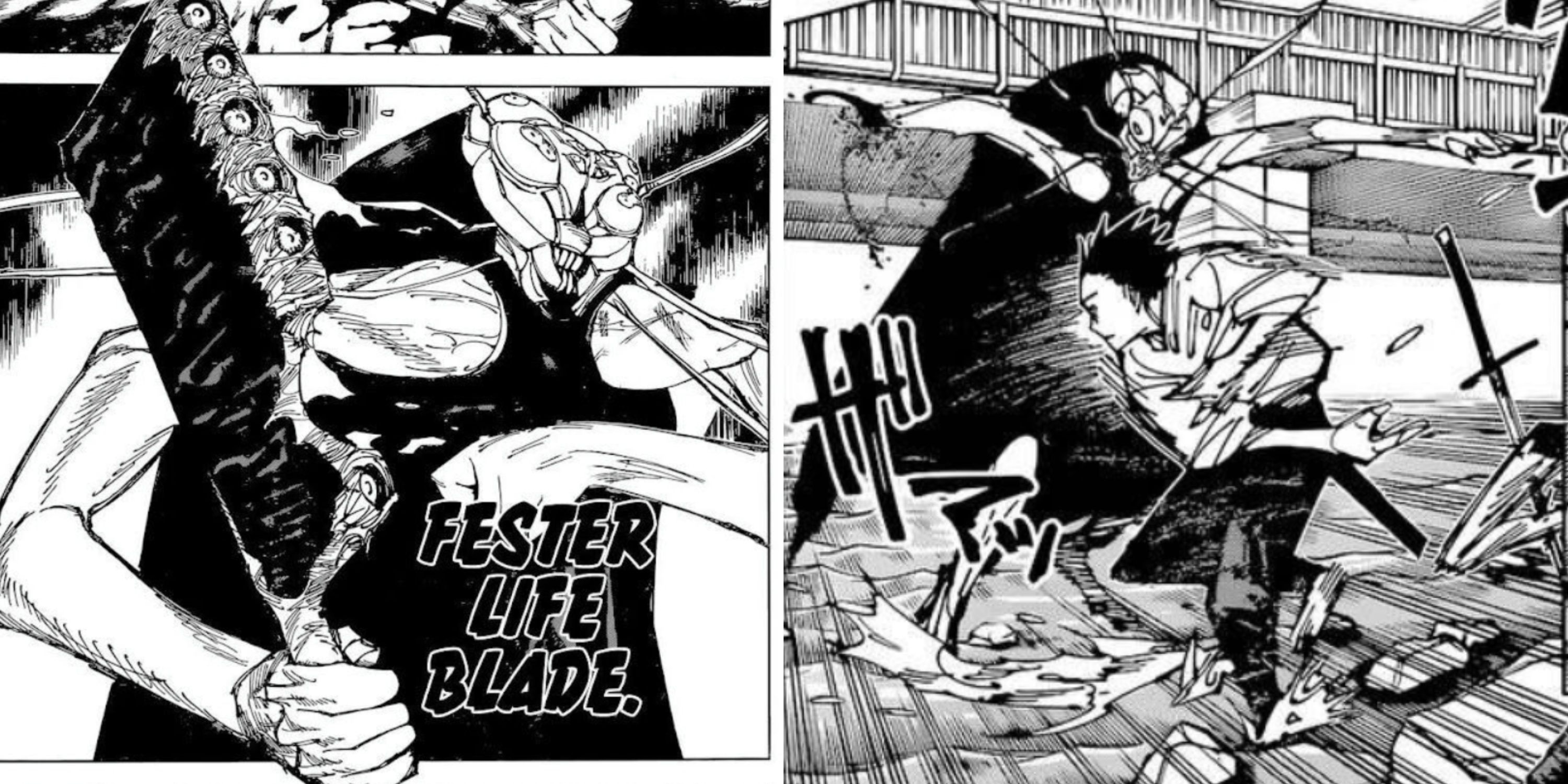 Kurourushi using the Festering Life Sword against Yuta Okkotsu in Jujutsu Kaisen.