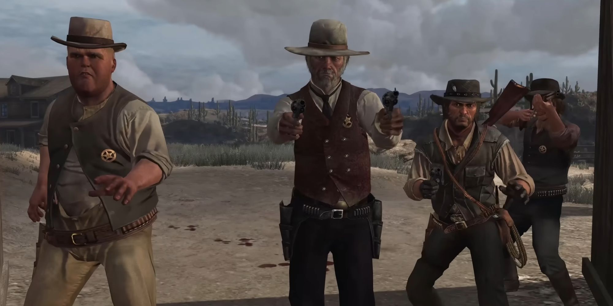 Image showing John Marston with NPCs in Red Dead Redemption